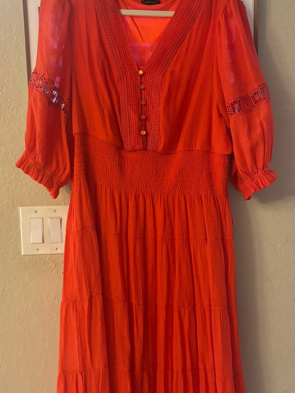 Red Boho Maxi Dress with Crochet Trim